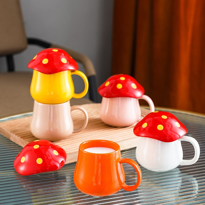 Creative Mushroom Ceramic Cup with lid  Ceramic Mug Coffee