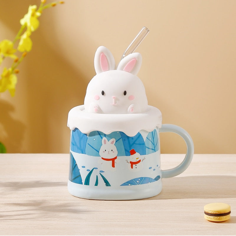 Cute Cartoon Ceramic Coffee Mug with Lid