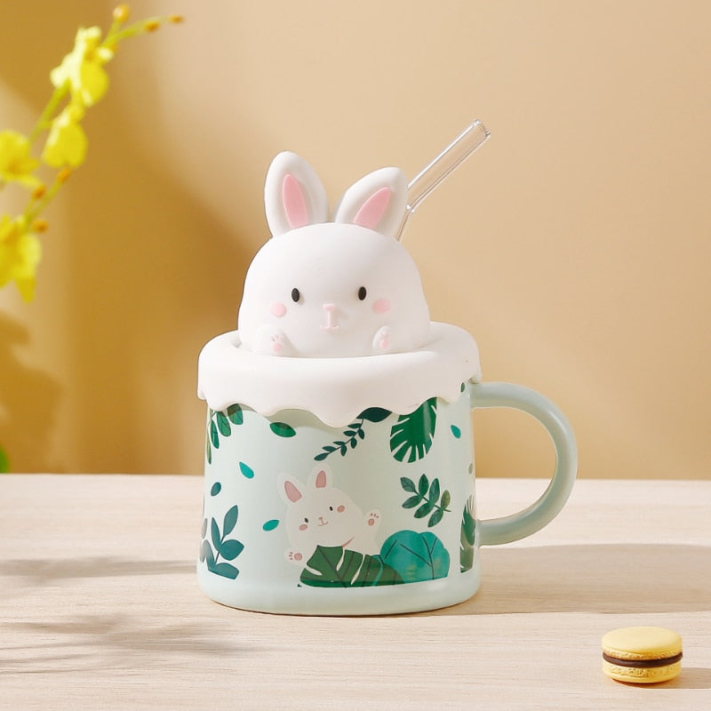 Cute Cartoon Ceramic Coffee Mug with Lid